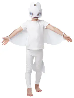 Official How To Train Your Dragon Light Fury Costume Kids Dragon Wings Mask Fancy Dress