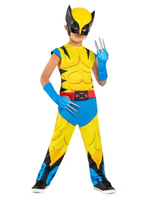 Official Marvel X-Men 97 Wolverine Boys Costume Jumpsuit Mask Claws Fancy Dress