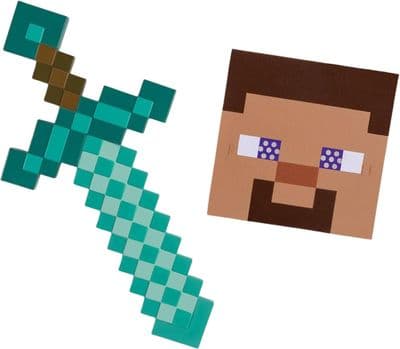 Official Minecraft Diamond Sword and Steve Mask Set
