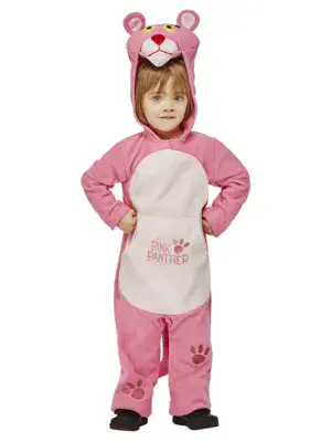 Official Pink Panther Kids Costume Hooded Jumpsuit Fancy Dress Outfit Child