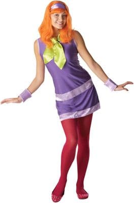 Official Scooby Doo Daphne Costume Ladies Fancy Dress Outfit with Wig & Scarf