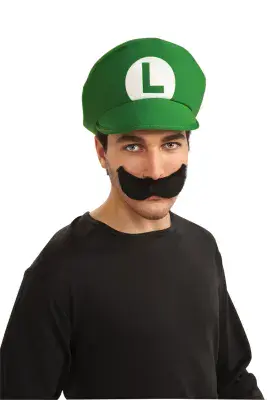 Official Super Mario Luigi Hat and Moustache Kit Fancy Dress Costume Accessory