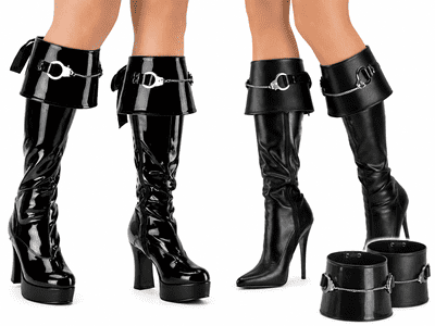 Police Reversible Boot Cuffs Black Patent PU Fancy Dress Costume Accessory