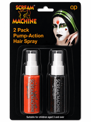 Pump Action Hair Spray Orange Black Halloween Fancy Dress Hair Colour Set