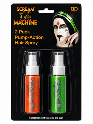 Pump Action Hair Spray Orange Green Halloween Fancy Dress Hair Colour Set