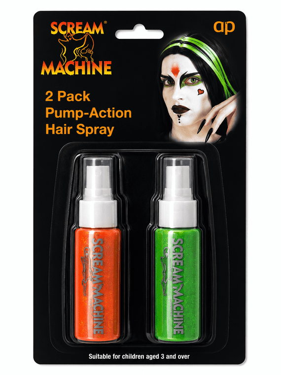 Pump Action Hair Spray Orange Green Halloween Fancy Dress Hair Colour Set