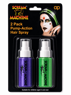 Pump Action Hair Spray Purple Green Halloween Fancy Dress Hair Colour Set