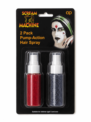Pump Action Hair Spray Red Grey Halloween Fancy Dress Hair Colour Set