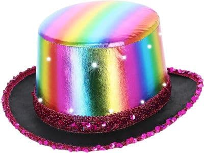 Rainbow LED Light Up Metallic Top Hat