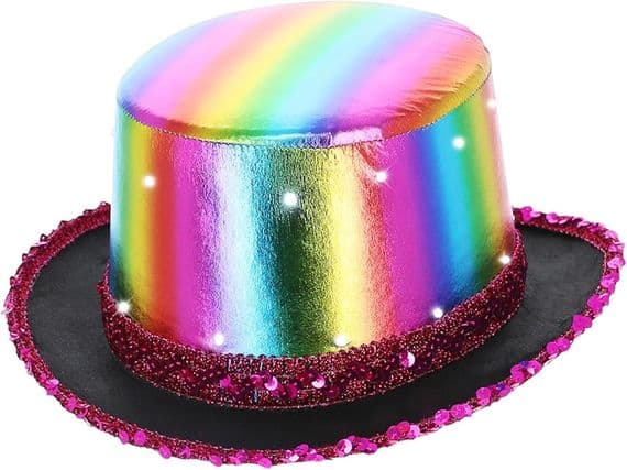 Rainbow LED Light Up Metallic Top Hat