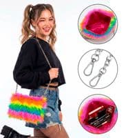 Rainbow Plush Handbag 80s Pride Fancy Dress Shoulder Bag Accessory