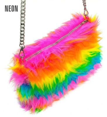 Rainbow Plush Handbag 80s Pride Fancy Dress Shoulder Bag Accessory