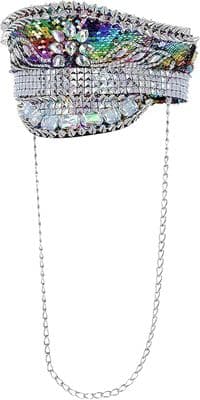 Sequin Captains Hat Studded Chain Festival Fancy Dress Costume