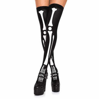 Skeleton Print Thigh High Stockings Halloween Fancy Dress Costume Accessory