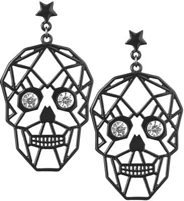 Skull Earrings Rhinestone Eyes Halloween Day of the Dead Costume Jewellery