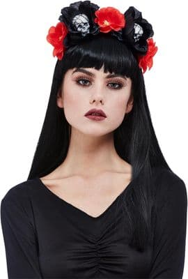 Skull Rose Headband Day of the Dead Halloween Fancy Dress Floral Hair Accessory