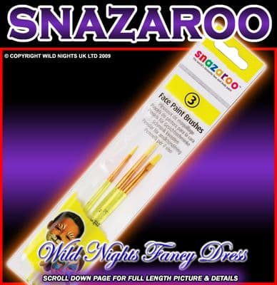 SNAZAROO FACE PAINT 3 PACK ASSORTED BRUSHES SET