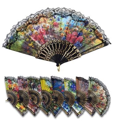 Spanish Lace Fan Fancy Dress Flamenco Party Costume Accessory Random Design
