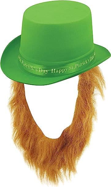 ST PATRICKS DAY Adult Green Leprechaun Top Hat with Ginger Beard