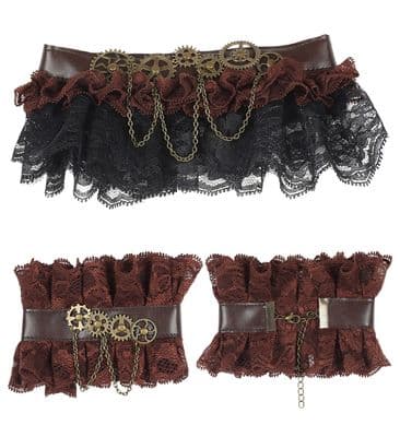 Steampunk Lace Choker & Cuffs Set Victorian Gothic Fancy Dress Costume Accessory