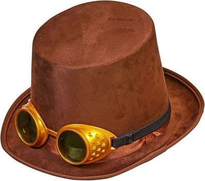 Steampunk Top Hat With Goggles Brown Victorian Fancy Dress Costume Accessory