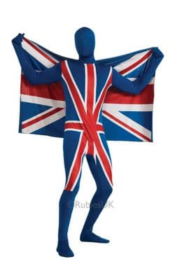Union Jack Zentai Suit Adult UK Flag Morph Suit Fancy Dress Costume