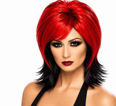 Vampiress Wig Black Red Short Gothic Halloween Fancy Dress Costume Accessory