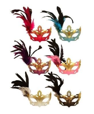VENETIAN MASQUERADE CARNIVAL GOLD EYE MASK WITH FEATHER