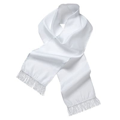 White Satin Scarf with Fringe  140cm Elegant Costume Accessory Gangster Charleston