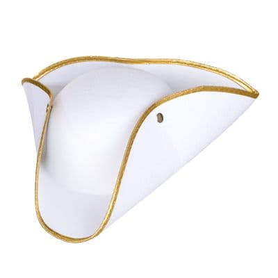 White Tricorn Felt Hat with Gold Trim  Venetian Carnival Pirate Costume Adult Unisex