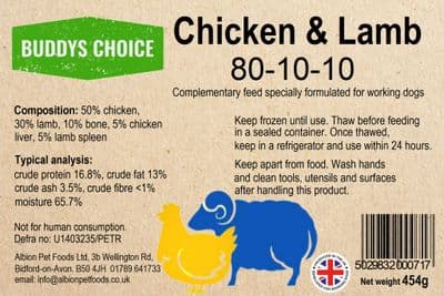 Albion Buddy's Choice Working Dog Chicken & Lamb 454g