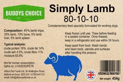 Albion Buddy's Choice Working Purely Lamb 454g