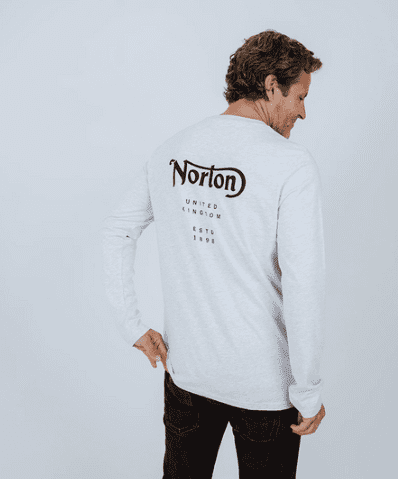 Norton Long Sleeve Tee with Front and Back logos - White