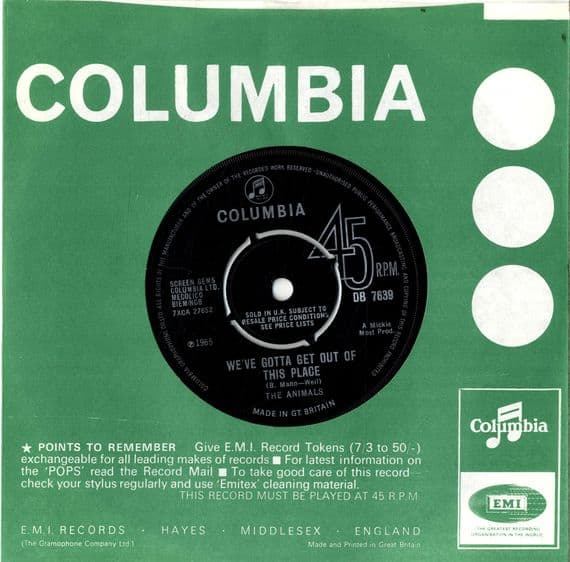 Animals,The - We Gotta Get Out Of This Place/I Can't Believe It (DB 7639)
