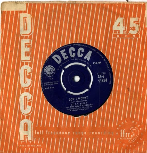 Billy Fury and The Four Kestrels - Don't Worry/Talkin' In My Sleep (F 11334)