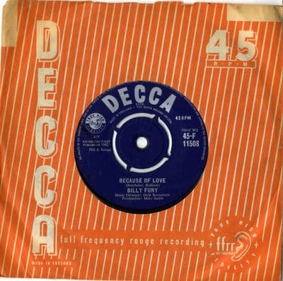 Billy Fury - Because Of Love/Running Around (F 11508)