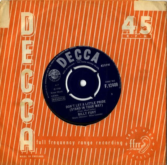 Billy Fury - Don't Let A Little Pride/Didn't See The Real Thing Come Along (F 12409)