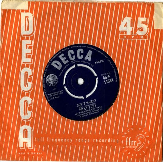 Billy Fury - Don't Worry/Talkin' In My Sleep (F 11334)