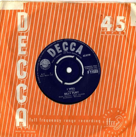 Billy Fury - I Will/Nothin' Shakin' (F 11888) M-