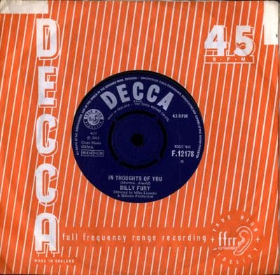 Billy Fury - In Thoughts Of You/Away From You (F 12178) M-