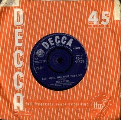 Billy Fury - Last Night Was Made For Love/A King For Tonight (F 11458)
