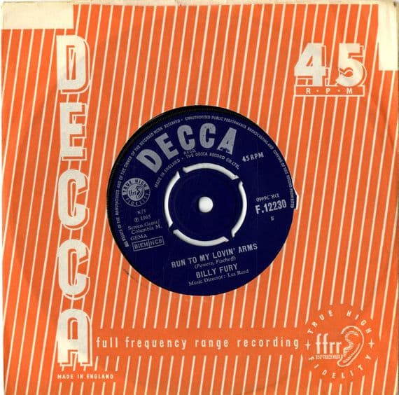 Billy Fury - Run To My Lovin' Arms/Where Do You Run (F 12230)  Large Print - ExEx