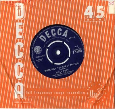Billy Fury - When Will You Say I Love You/All I Wanna Do Is Cry (F 11655)