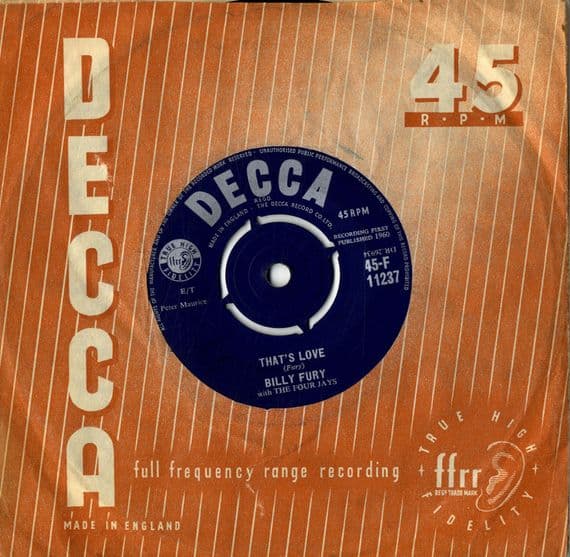 Billy Fury with The Four Jays - That's Love/You Don't Know (F 11237)