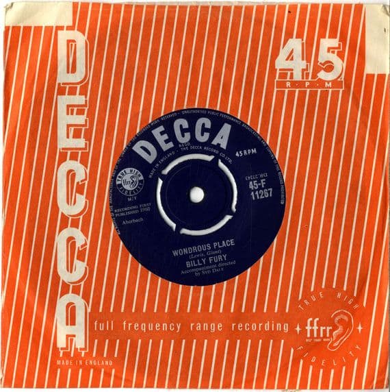 Billy Fury - Wondrous Place/Alright, Goodbye (F 11267) Ex