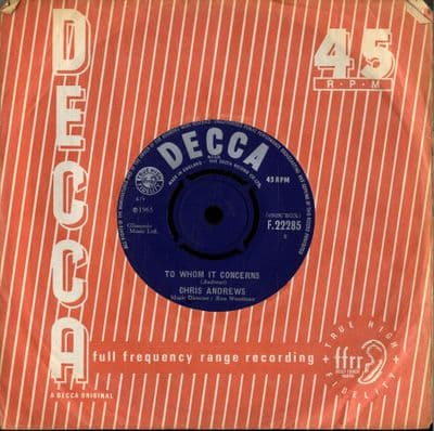 Chris Andrews - To Whom It Concerns/It's All Up To You Now (F 22285) M-
