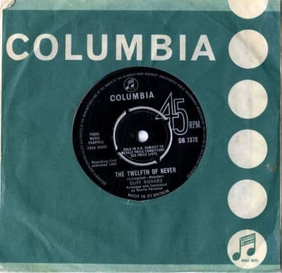 Cliff Richard - The Twelfth Of Never/I'm Afraid To Go Home (DB 7372) Ex