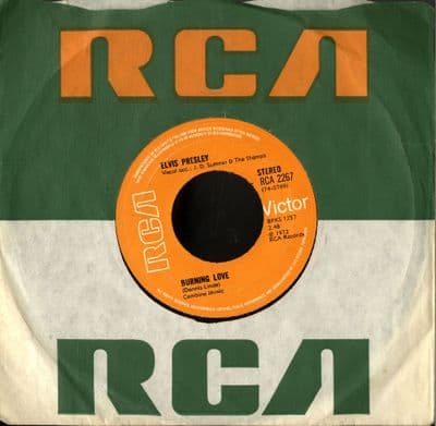 Elvis Presley - Burning Love/It's A Matter Of Time (2267) Large Centre Hole