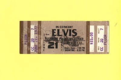 Elvis Presley - Original Concert Ticket - June 21 1977 - Rushmore Plaza Center