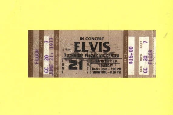 Elvis Presley - Original Concert Ticket - June 21 1977 - Rushmore Plaza Center